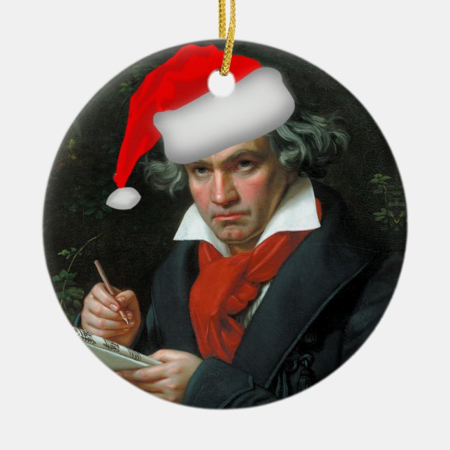 Adorno De Cerámica Funny Santa Beethoven Navidades de música clásica (Frente)