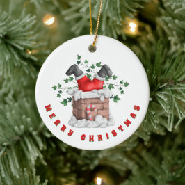 Adorno De Cerámica Funny Santa Chimney Feliz Navidad