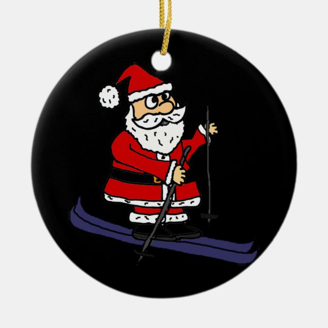 Adorno De Cerámica Funny Santa Claus Navidades de esquí (Frente)