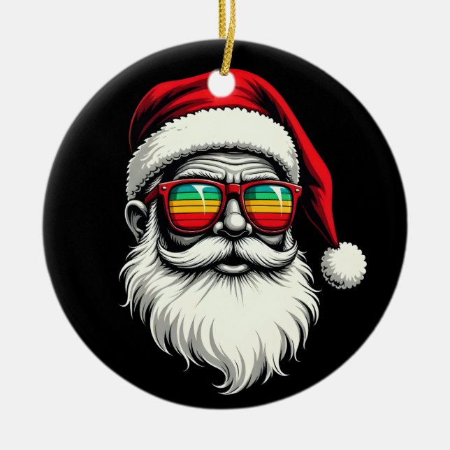 Adorno De Cerámica Funny Santa Face Retro Sunglasses Christmas  (Frente)