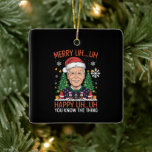 Adorno De Cerámica Funny Santa Joe Biden Merry Uh Navidades Ugly<br><div class="desc">Funny Santa Joe Biden Merry Uh Navidades Ugly</div>