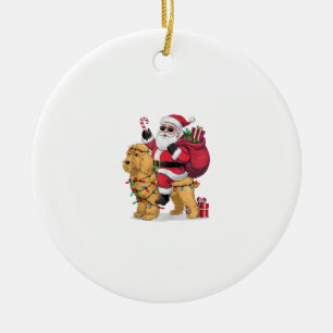 Adorno De Cerámica Funny Santa Riding Goldendoodle Dog Navidades