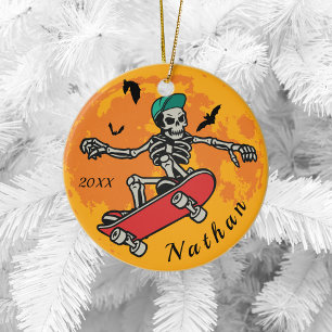 Adorno De Cerámica Funny Skeleton Skater Boy Name
