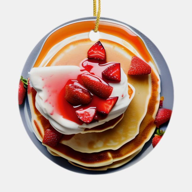 Adorno De Cerámica Funny Strawberry Pancakes Navidades Pun (Frente)