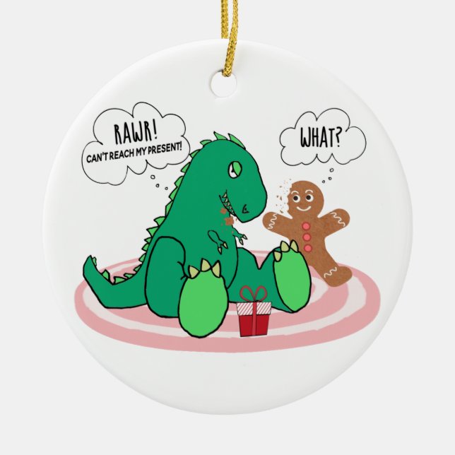 Adorno De Cerámica Funny T Rex Dinosaur Gingerbread Cookie Navidades (Frente)