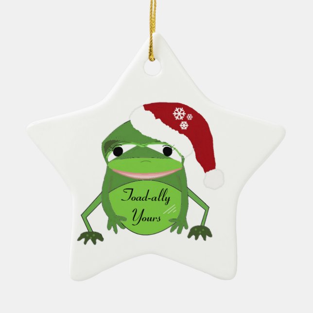 Adorno De Cerámica Funny Toad en Santa Hat (Frente)