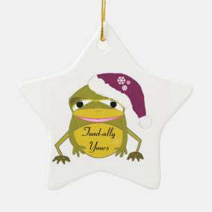 Adorno De Cerámica Funny Toad en Santa Hat