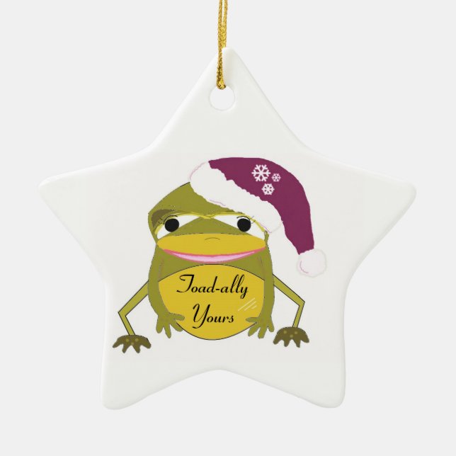 Adorno De Cerámica Funny Toad en Santa Hat (Frente)