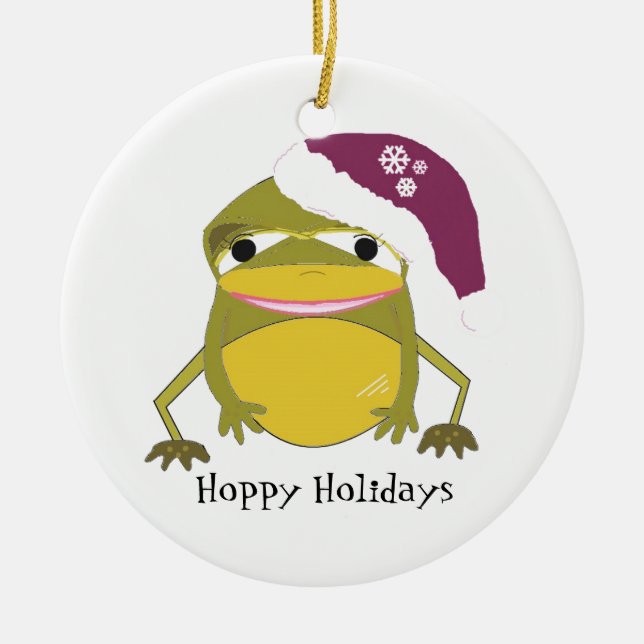 Adorno De Cerámica Funny Toad en Santa Hat (Frente)
