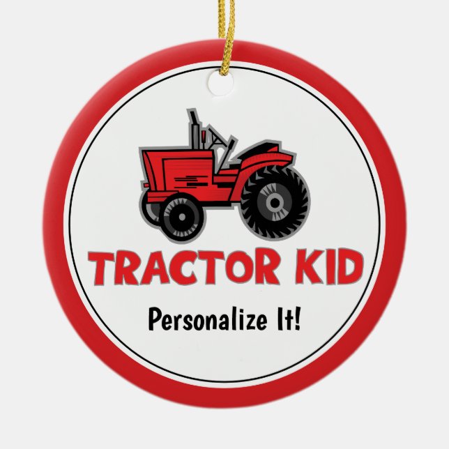 Adorno De Cerámica Funny Tractor Kid Red Holiday Personalizado (Frente)
