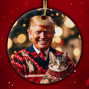 Adorno De Cerámica Funny Trump   Donald Trump hace que los gatos vuel