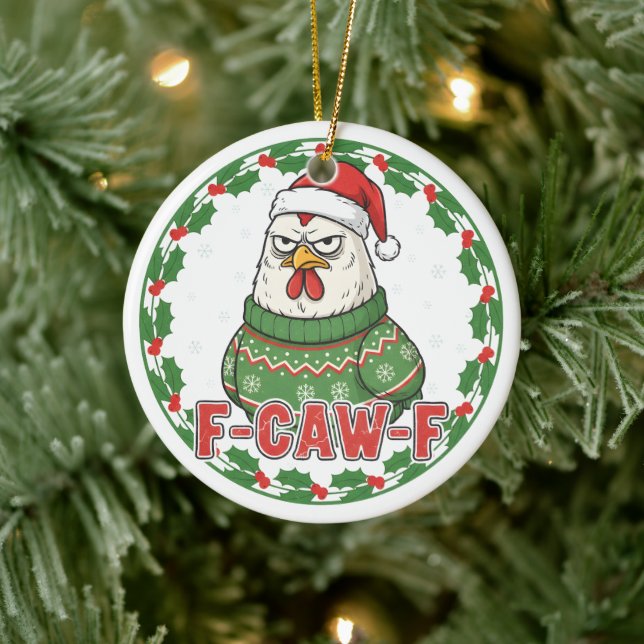 Adorno De Cerámica Funny Weird Chicken F-CAW-F Holiday FCawF (Árbol)