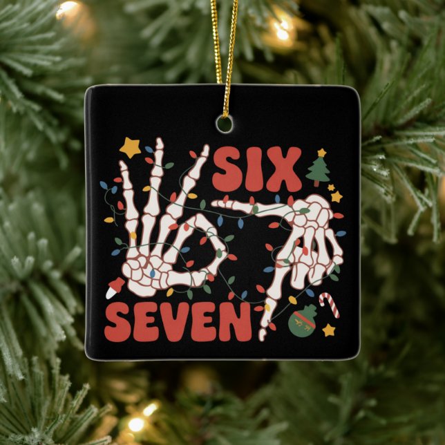 Adorno De Cerámica Funny Xmas 67 Skeleton Hand Six Seven Christmas  (Árbol)