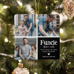 Adorno De Cerámica Funs 3 Collage de fotos Definición Navidades<br><div class="desc">Ornamento de Navidad de Funcle Cute. ¡Perfectos regalos para un TÍO DIVERTIDO! Simplemente sube 3 de tus imágenes favoritas,  personalizar la definición y personaliza agregando nombres.</div>