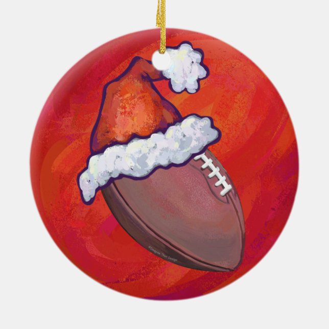 Adorno De Cerámica Fútbol en Sombrero Santa en Rojo (Atrás)