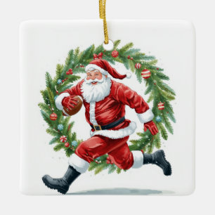 Adorno De Cerámica Fútbol Navidad con Papá Noel