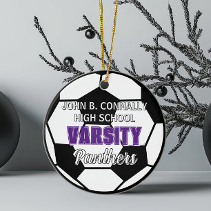Adorno De Cerámica Fútbol Varsity de Navidad personalizado de escuela