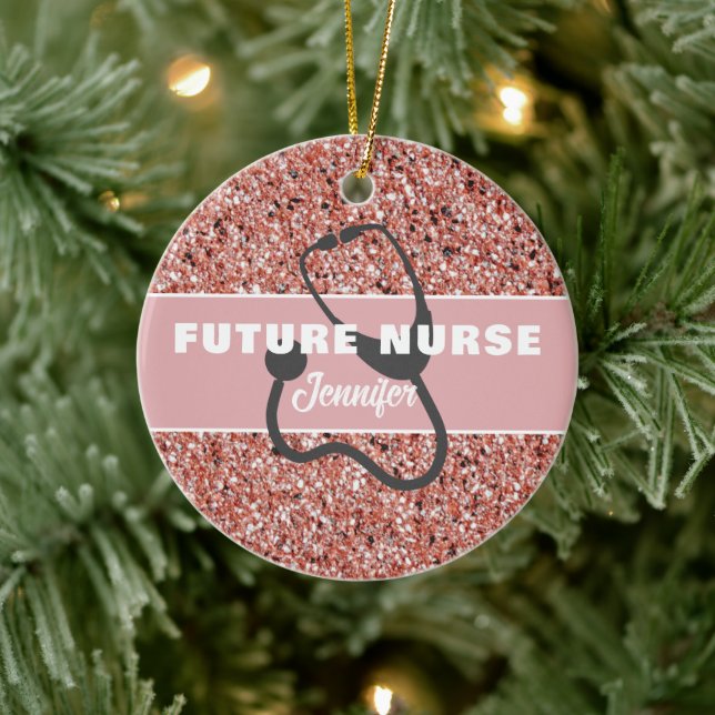 Adorno De Cerámica Future Nurse Medical Pink Glitter Personalized (Árbol)