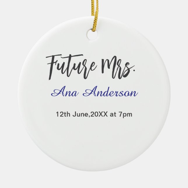 Adorno De Cerámica Futuro apellido de sra prometida nombre fecha (Frente)