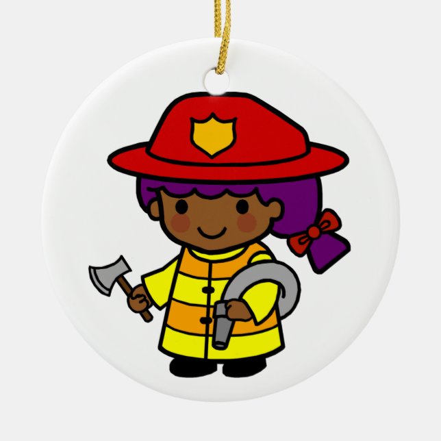 Adorno De Cerámica Futuro Chica de bomberos con hacha y manguera (Frente)