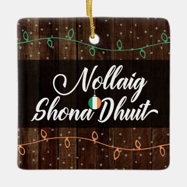 Adorno De Cerámica Gaélico irlandés Feliz Navidad Nollaig Shona Dhuit (Anverso)