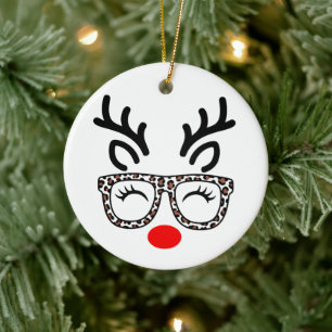Adorno De Cerámica Gafas de Leopardo Reno de Navidad Fiesta