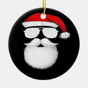 Adorno De Cerámica Gafas de sol con cara de Papá Noel con sombrero ba