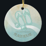 Adorno De Cerámica Gafas de sol de Beach House y Flip Flops Aqua ID62<br><div class="desc">Este producto en los suaves colores del mar y la arena le permite añadir fácilmente su propio nombre y texto usando la plantilla proporcionada. Las gafas de sol simples y la imagen de las sandalias en un fondo acuático angustiado se realzan con un acento ondulado en agua y blanco. Si...</div>