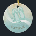 Adorno De Cerámica Gafas de sol de Beach House y Flip Flops Aqua ID62<br><div class="desc">Este producto en los suaves colores del mar y la arena le permite añadir fácilmente su propio nombre y texto usando la plantilla proporcionada. Las gafas de sol simples y la imagen de las sandalias en un fondo acuático angustiado se realzan con un acento ondulado en agua y blanco. Si...</div>
