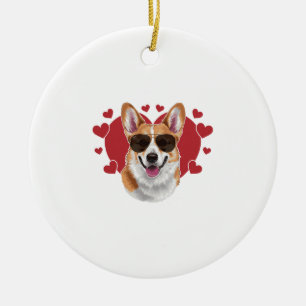 Adorno De Cerámica Gafas de sol geniales de amor de Corgi rodeadas de
