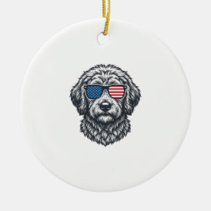 Adorno De Cerámica Gafas de sol patrióticas para perro vintage