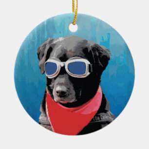 Adorno De Cerámica Gafas rojas del azul del pañuelo del perro del