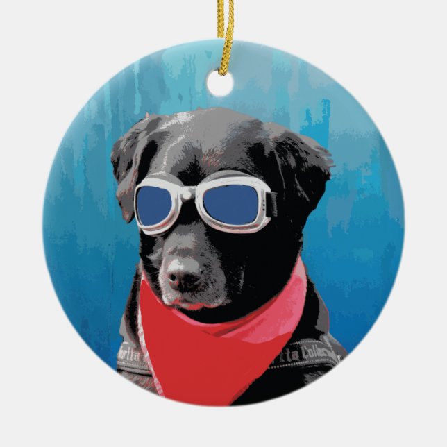 Adorno De Cerámica Gafas rojas del azul del pañuelo del perro del (Frente)