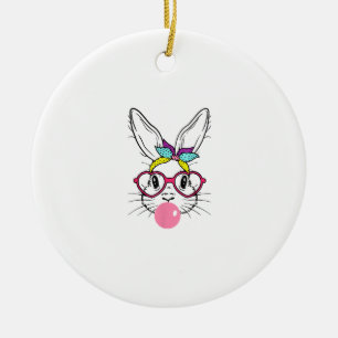 Adorno De Cerámica Gafas Soplando Chicle Cara de Conejo Diadema Happ