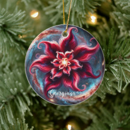 Adorno De Cerámica Galaxia de Poinsettia floral festiva personalizada