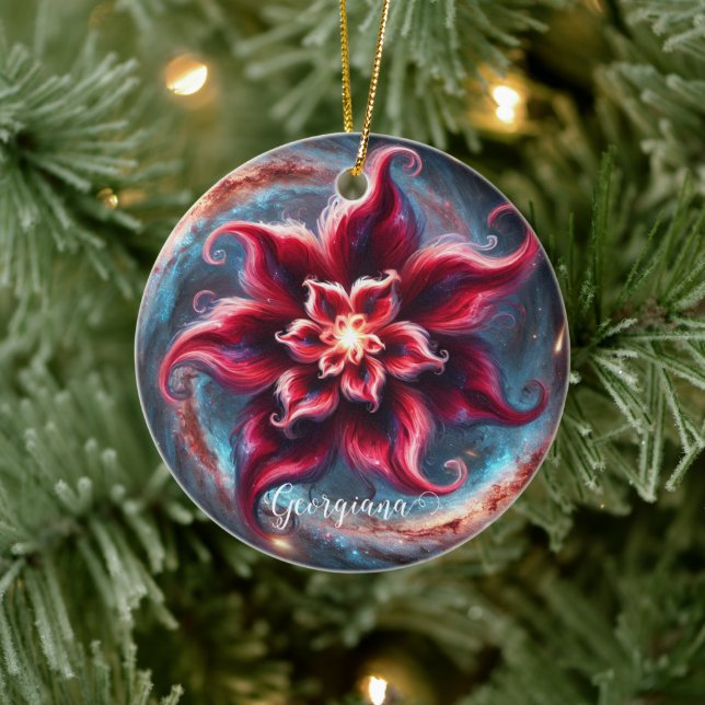 Adorno De Cerámica Galaxia de Poinsettia floral festiva personalizada (Árbol)