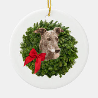 Adorno De Cerámica Galgo en guirnalda de Navidad