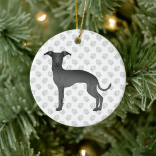 Adorno De Cerámica Galgo italiano negro perro de dibujos animados lin