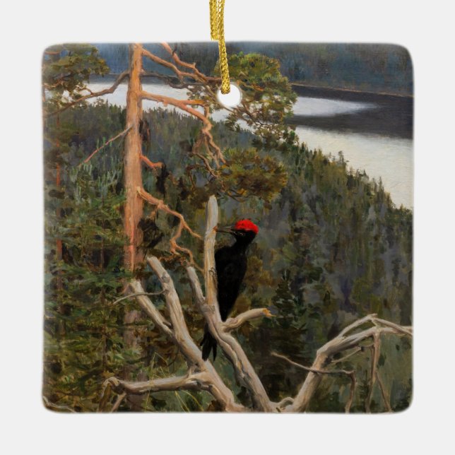 Adorno De Cerámica Gallen-Kallela - Grandioso pájaro carpintero negro (Anverso)