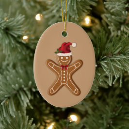 Adorno De Cerámica Galleta De Jengibre Navideña Festiva Sobre Beige