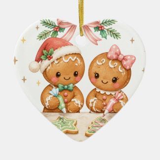 Adorno De Cerámica Galleta de pareja de pan de jengibre navideño lind