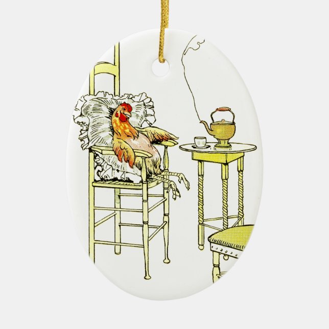 Adorno De Cerámica Gallina cansada que tiene un Cuppa (Frente)