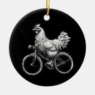 Adorno De Cerámica Gallo Divertido Montando Bicicleta Ciclista Animal