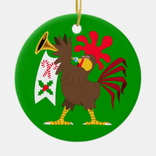 Adorno De Cerámica Gallo el tocar la trompeta del navidad