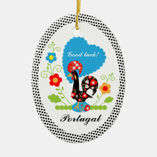 Adorno De Cerámica Gallo portugués de la suerte