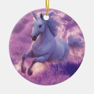 Adorno De Cerámica Gallopaje de unicornio blanco majestuoso a través