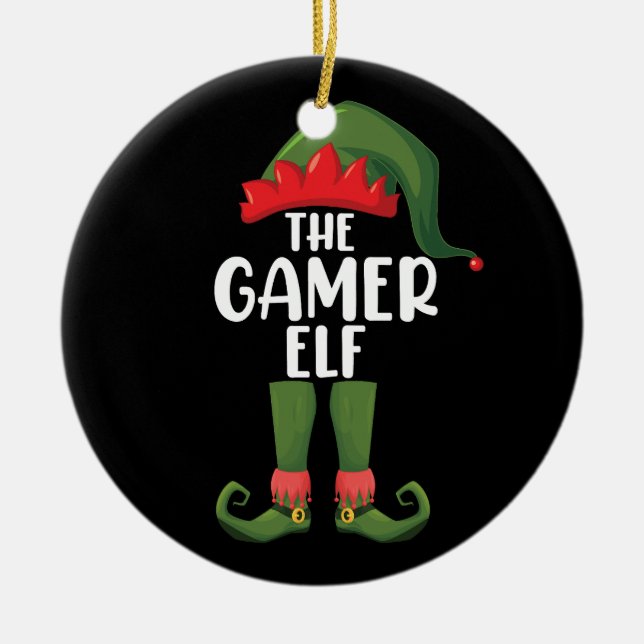 Adorno De Cerámica Gamer Elf Navidades familiares coincidentes Gamer (Frente)