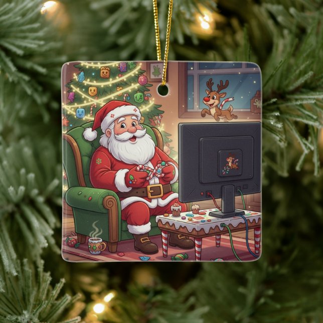 Adorno De Cerámica Gamer Santa Ornament (Árbol)
