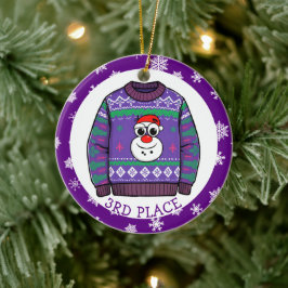 Adorno De Cerámica Ganador de Tercer Lugar de Jersey Feo de Navidad