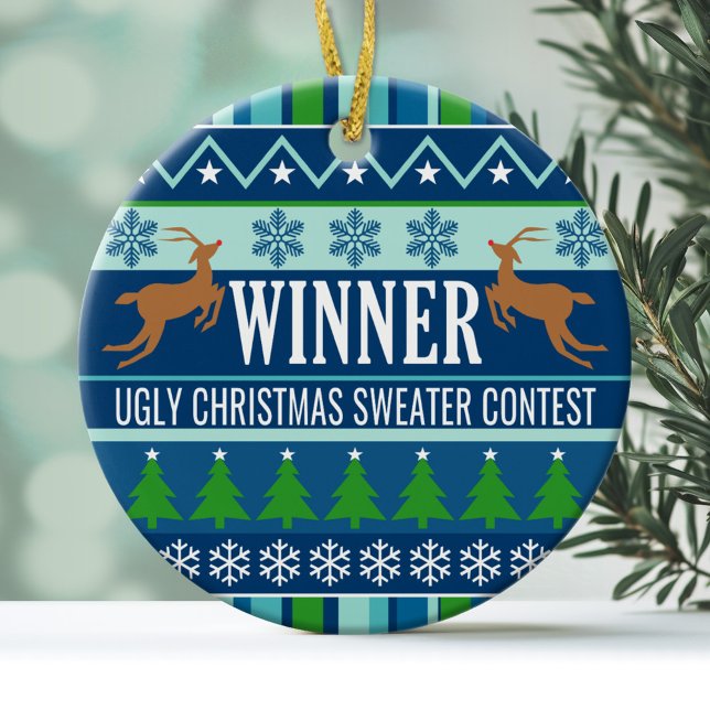 Adorno De Cerámica Ganador del concurso de sudaderas Navidades (Funny Christmas Ornament - Winer Ugly Sweater Contest)